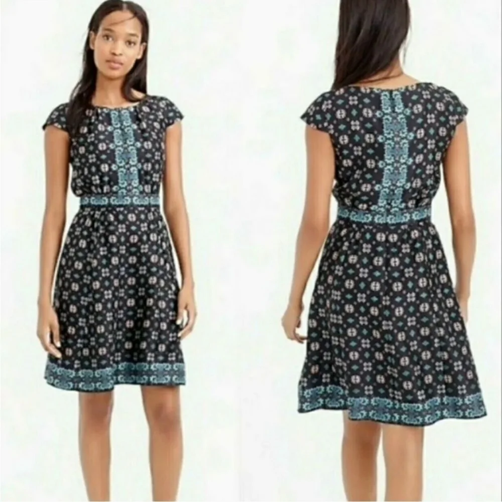 J.Crew Women Boho Cottage Core Silk Cap Sleeve Mirrored Floral Dress Soft Sz 6P